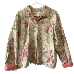 Coldwater Creek Coral/Beige Floral Tapestry Jacket Size XL
